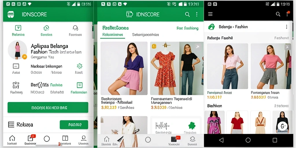 Tampilan antarmuka IDNSCORE yang menarik dan modern untuk berbelanja fashion.