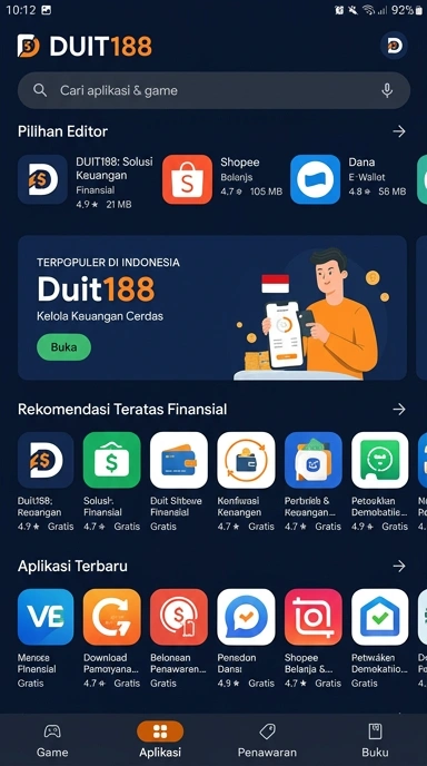 Tampilan katalog aplikasi duit188