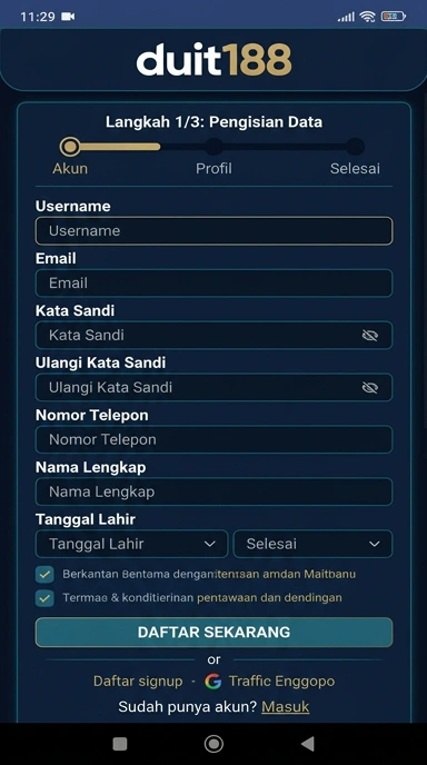Tampilan halaman daftar duit188